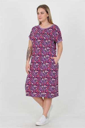 Neşeli butik kadın bisiklet yaka çiçekli büyük beden elbise AYSL33