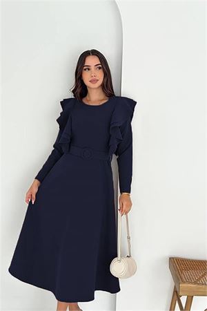 Kadın omuz detaylı midi elbise DPK4309