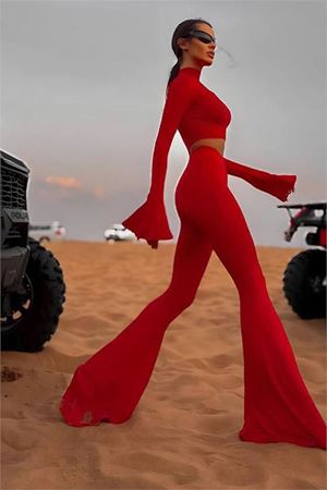 Kadın ispanyol paşa pantolon crop takım DPDF166