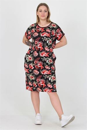 Neşeli butik kadın bisiklet yaka çiçek desenli büyük beden yazlık elbise AYSL30