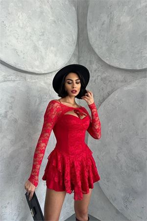 Neşeli butik kadın bolero detaylı güpür prenses elbise NBDF107