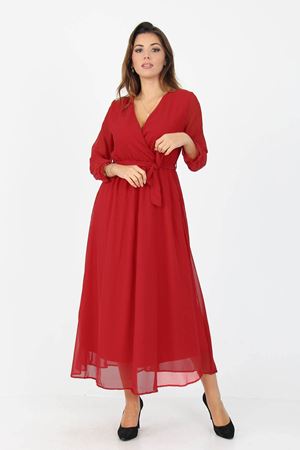 Neşeli Butik Kadın Kruvaze Yaka Bağlama Detaylı Yeni Sezon Uzun Şifon Elbise KTS003