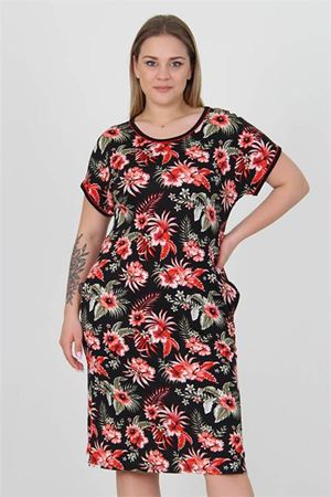 Neşeli butik kadın bisiklet yaka çiçek desenli büyük beden yazlık elbise AYSL30
