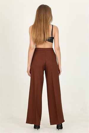 Neşeli butik kadın kiremit yüksek bel palazzo kumaş pantolon QNS031