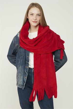 Kadın peluş dokulu ucu püsküllü kışlık şal atkı DPAKS048