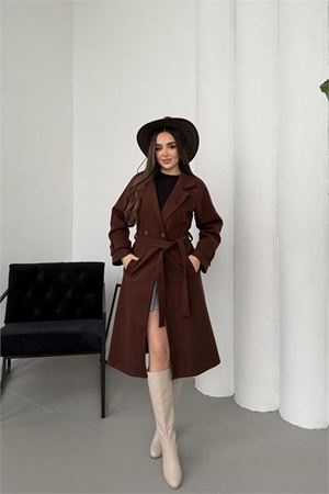 Kadın premium kuşaklı reglan kol düğmeli antrasit kaşe kaban DPKBN01