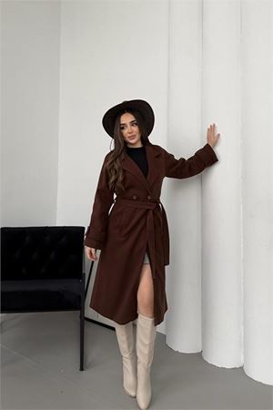 Kadın premium kuşaklı reglan kol düğmeli antrasit kaşe kaban DPKBN01
