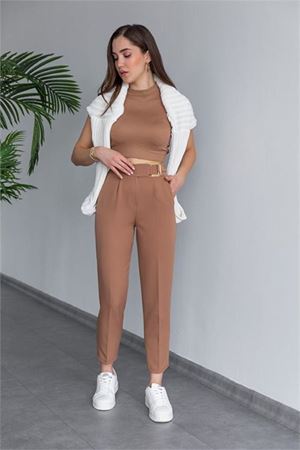 kadın camel tokalı ofis pantolon DPQNS038
