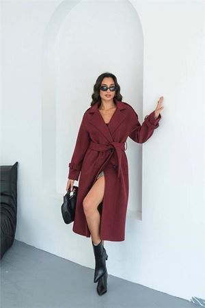 Neşeli butik kadın omuz detaylı bordo kaşe kaban NBMYLK34