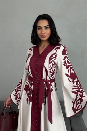 Neşeli butik kadın atlas kumaş düğme detaylı elbise NBMS2507