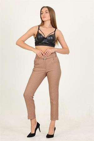 kadın camel kemerli yüksek bel havuç pantolon DPQNS033