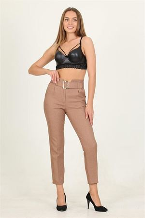 kadın camel kemerli yüksek bel havuç pantolon DPQNS033