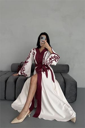 Neşeli butik kadın atlas kumaş düğme detaylı elbise NBMS2507