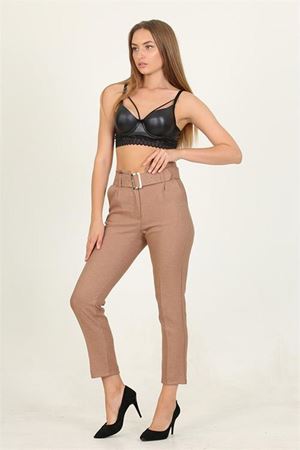 kadın camel kemerli yüksek bel havuç pantolon DPQNS033