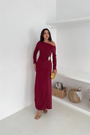 Kadın tek omuzlu maxi boy tokalı elbise DPK4361
