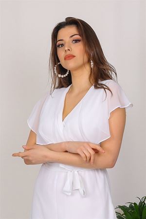 Kadın Kruvaze Yaka Bağlama Detaylı Yeni Sezon Uzun Şifon Elbise KTS001
