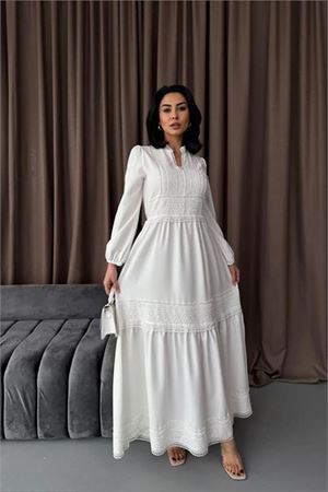 Neşeli butik kadın atlas kumaş dantel detaylı elbise NBMS2517