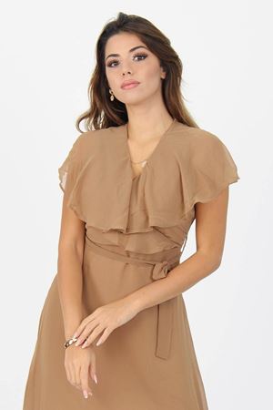 Neşeli Butik Kadın Kruvaze Yaka Bağlama Detaylı Yeni Sezon Uzun Şifon Elbise KTS001