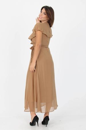 Neşeli Butik Kadın Kruvaze Yaka Bağlama Detaylı Yeni Sezon Uzun Şifon Elbise KTS001