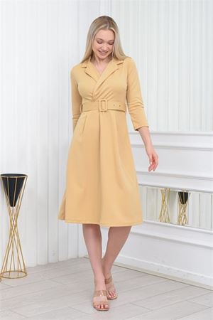 Neşeli Butik Kadın kemer detaylı midi boy elbise DKS016