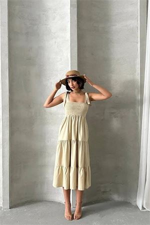 kadın askılı poplin kumaş yazlık elbise DPG091