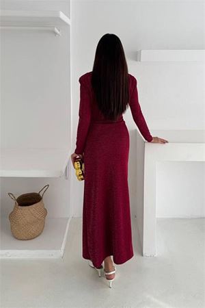 Kadın vatkalı toka detaylı elbise DPK4358