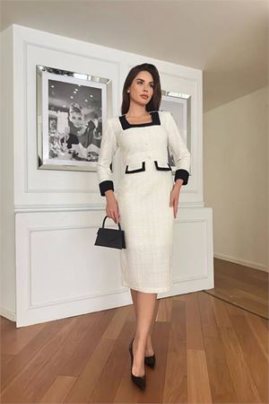 Kadın düğmeli ithal kumaş tasarım elbise DPNC3042