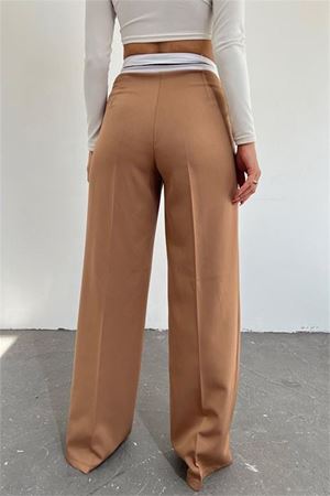 Neşeli butik kadın camel palazzo cepli pantolon QNS037