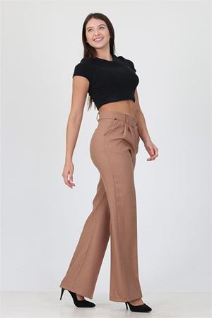 kadın camel yüksek bel cepli palazzo kumaş pantalon DPELA001