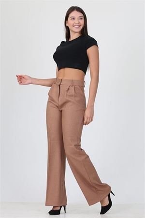kadın camel yüksek bel cepli palazzo kumaş pantalon DPELA001