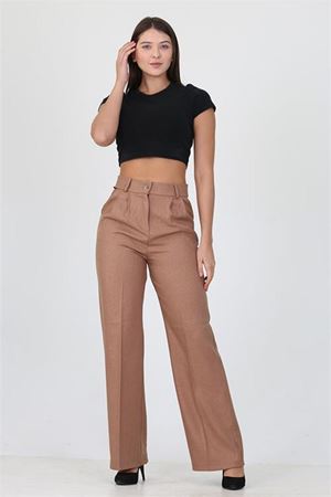 kadın camel yüksek bel cepli palazzo kumaş pantalon DPELA001