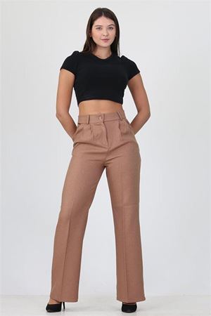 kadın camel yüksek bel cepli palazzo kumaş pantalon DPELA001