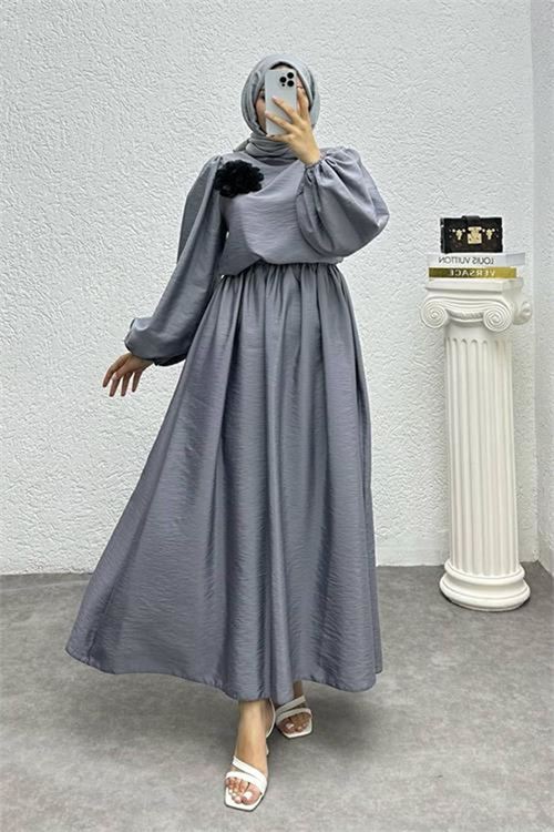 Neşeli butik kadın çiçek detaylı etekli tesettür takım NMS004