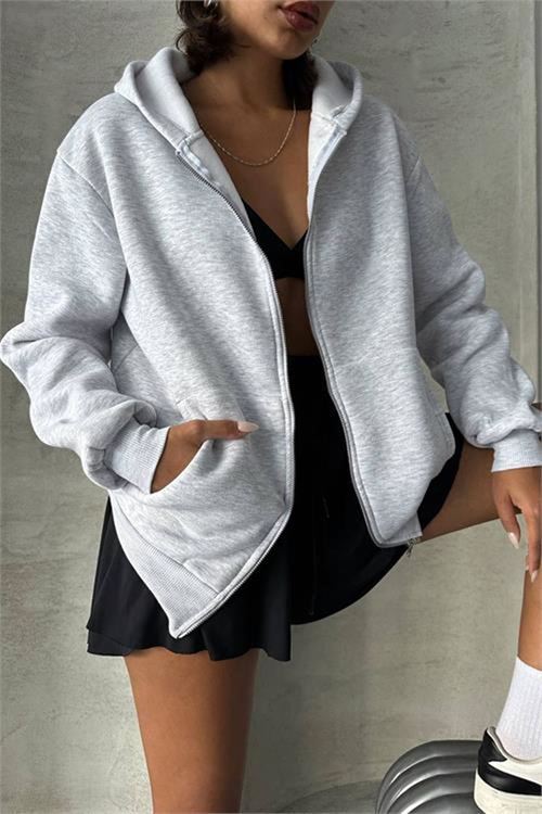 Neşeli butik kadın gri kapuşonlu içi pamuklu sweat NBG030