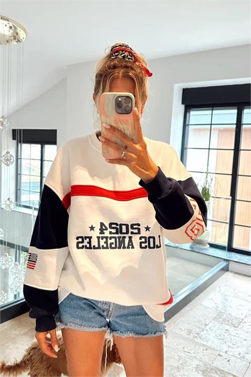 Neşeli butik kadın bisiklet yaka Los Angeles sweat NBMYLK23