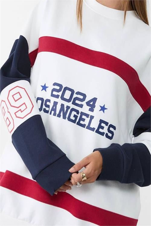 Neşeli butik kadın bisiklet yaka Los Angeles sweat NBMYLK23