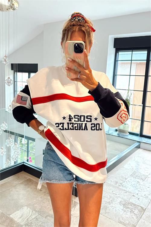 Neşeli butik kadın bisiklet yaka Los Angeles sweat NBMYLK23