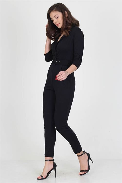 Neşeli butik kadın kemerli yeni sezon likralı cepli tulum NB0007