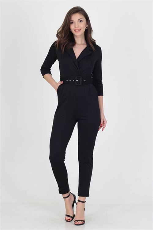 Neşeli butik kadın kemerli yeni sezon likralı cepli tulum NB0007