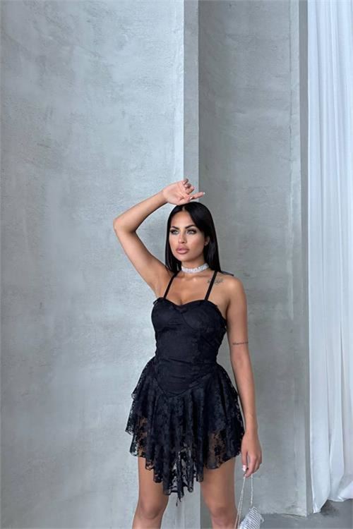 Neşeli butik kadın içi şortlu prenses mini elbise NBDF060