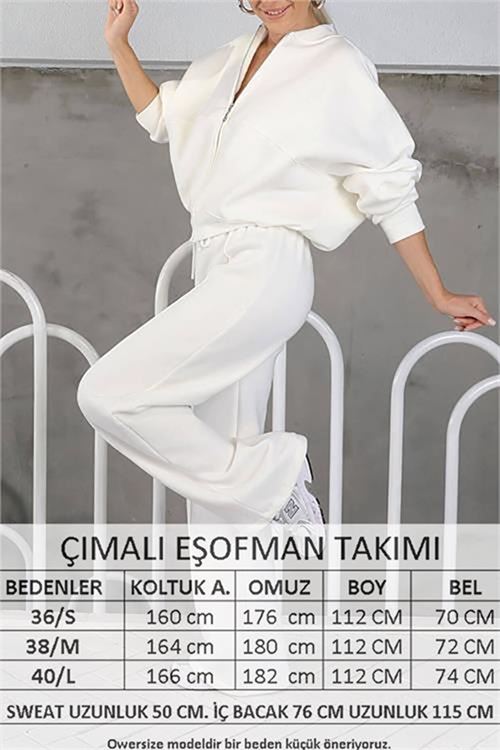 Neşeli butik kadın şardonlu üç iplik eşofman takımı GTS018 - Ekru