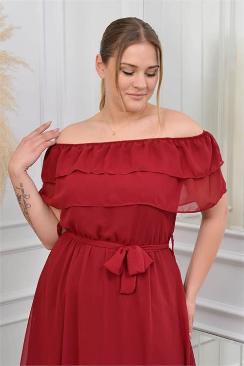 Neşeli butik kadın madonna yaka büyük beden şifon elbise NB8061