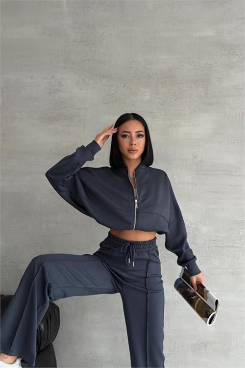 Neşeli butik kadın likralı yazlık kumaş çımalı eşofman takımı NBG001