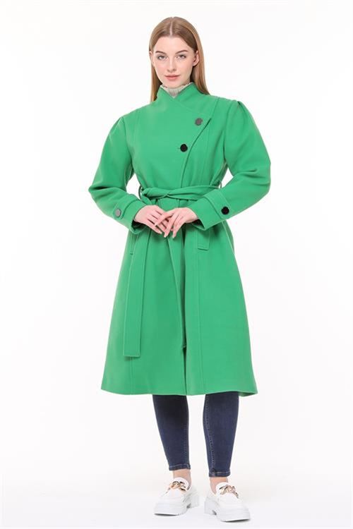 Neşeli butik kadın midi oversize yün kaşe kaban NBPLTN03 - Benetton Yeşili