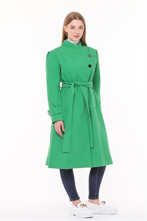 Neşeli butik kadın midi oversize yün kaşe kaban NBPLTN03 - Benetton Yeşili