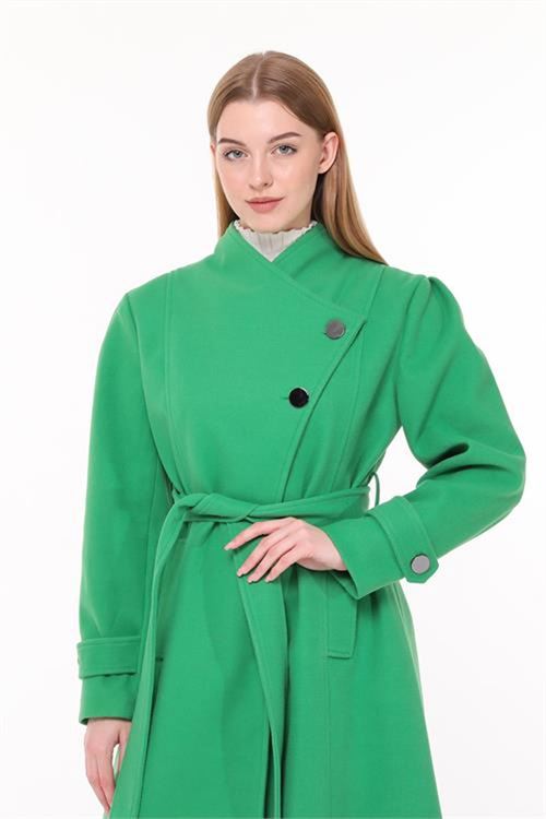 Neşeli butik kadın midi oversize yün kaşe kaban NBPLTN03 - Benetton Yeşili