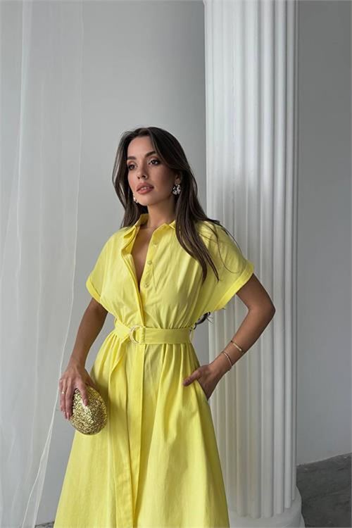 Neşeli butik kadın poplin kumaş gömlek elbise NBG094