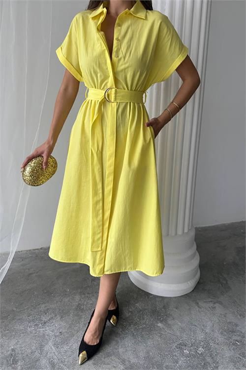 Neşeli butik kadın poplin kumaş gömlek elbise NBG094