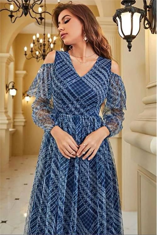 Neşeli butik kadın ithal kumaş mutli şifon elbise NBEMP2011