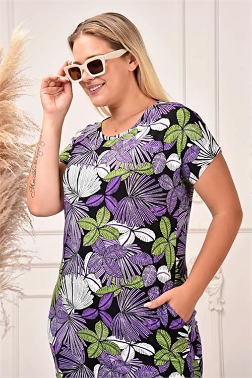 Neşeli butik kadın yazık büyk beden elbise AYSL55 - Lila